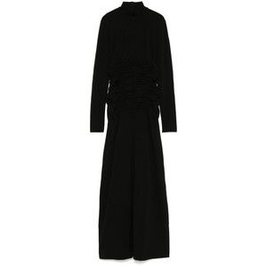 Bite Studios Black Viscose Dress With Ruffled Accents - NWT